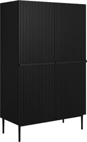 Komoda wysoka Nicole 100 cm dwudrzwiowa z ryflowanym frontem - czarny mat / czarne nóżki