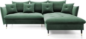 Narożnik GLAM Prawostronny z funkcją spania, zestaw z poduszkami wolnostojący tkanina RIVIERA 38 Zielony DOMO HOME