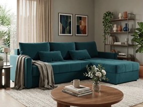 Rozkładana dwustronna narożna sofa do L VENORIA 220x143 cm, naftowy + 2 poduszki GRATIS