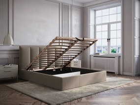 Łóżko ze skrzynią i pionowo przeszywanym zagłówkiem 140 x 190 cm - Tkanina - Taupe - KILACLO