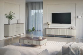 Szafka RTV Vesper 4D 187 cm - kaszmir / orzech / złote nogi