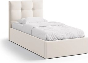 Kremowe tapicerowane łóżko jednoosobowe ze schowkiem ze stelażem 90x200 cm Phaedra – Micadoni