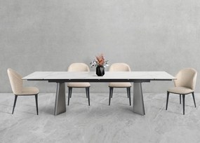 Nowoczesny stół rozkładany Nexus o wymiarach 200(280)×90 cm zachwyca eleganckim blatem z masy ceramicznej i solidną podstawą ze stali szczotkowanej. Styl, trwałość i funkcjonalność w jednym – idealny do jadalni i salonu.