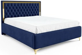 Granatowe welurowe łóżko tapicerowane z pojemnikiem L6-G26