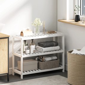 HOMCOM 3-poziomowy regał bambusowy, regał na buty, regał do przechowywania, lakierowane wykończenie, Biały