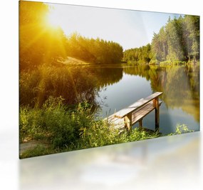 Obraz na szkle - Jezioro w pobliżu lasu (70x50 cm)