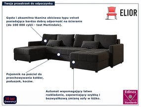 Ciemnoszary narożnik U z funkcją spania T4-D91