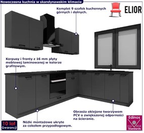 Zestaw mebli kuchennych narożnych grafit 260 cm - Beril 28X