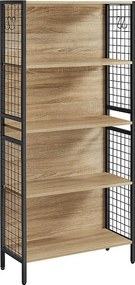Regał Valora – 4-półkowy, dąb sonoma, z czarną stalową ramą