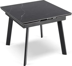 Stół Rozkładany Kwadratowy LARES 90-150 cm Ceramiczny Czarny Marmur/Czarny Loft