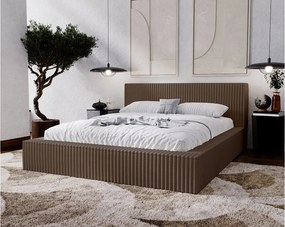 Emporius Buffy łóżko tapicerowane 200x200 - nowoczesne łóżko z pojemnikiem i stelażem, sztruks, brązowy (Vito 45)