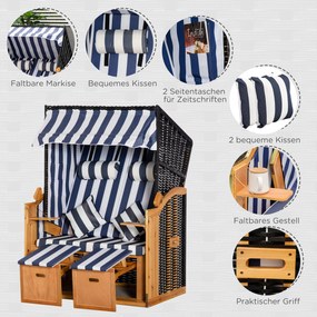 Outsunny kosz plażowy z dachem imitacja rattanu stół składany niebieski 118 x 79 x 150 cm