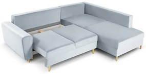 Jasnoniebieski aksamitny rozkładany/ze schowkiem narożnik (prawostronny/w kształcie litery L) Kyoto – Cosmopolitan Design