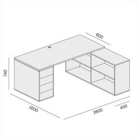 Biurko z przestrzenią do przechowywania BLOCK B04, 180x160 cm, biały/dąb naturalny