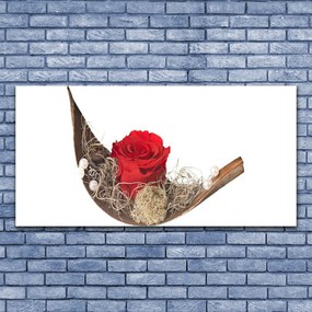 Obraz canvas Czerwona Róża w Kroplach Rosy