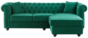 Kanapa narożna chesterfield odwracalna, z zielonego aksamitu TOLEDO