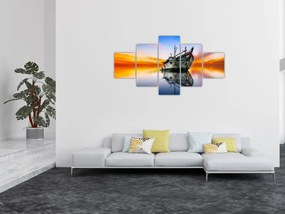 Obraz - Wschód słońca nad wrakiem łodzi (125x70 cm)