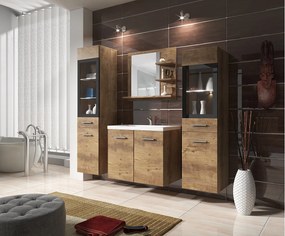 MINIO go for it, Meble łazienkowe MARIT I w kolorze kasztan wrocławski, z oświetleniem LED