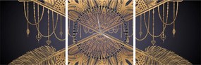 Obraz - Złota mandala ze strzałkami (z zegarem) (90x30 cm)