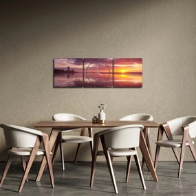 Obraz - Plaża o zachodzie słońca (z zegarem) (90x30 cm)