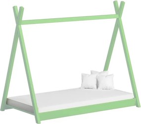 Łóżko dziecięce drewniane domek Tipi - limonka, 80x200