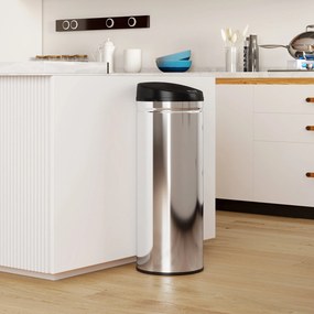 HOMCOM Kosz na śmieci 50 litrów z funkcją Soft-Close, bezdotykowy kosz ze stali nierdzewnej do higienicznych kuchni, biur, srebrny