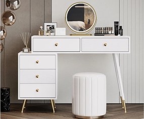 Toaletka z lustrem 100x40x78cm - z oświetleniem LED - z 5 szufladami - przenośny komputer stacjonarny - Biały (bez stołka)