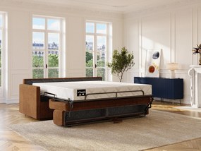 Kanapa 2-osobowa rozkładana typu express z tkaniny w kolorze terakoty - Powierzchnia spania na szerokich listwach 120 cm - Materac 22 cm z pianką memory CALIFE