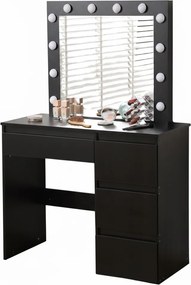 Toaletka z lustrem, oświetleniem i szufladami Claris DT06, czarna