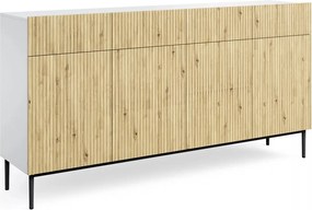 Komoda czterodrzwiowa Nicole 200 cm z szufladami - biały / dąb artisan / czarne nóżki