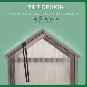 Outsunny Mini Szklarnia, Kompaktowy Domek dla Roślin z Drewna, Płyty Polikarbonatowe, Otwierany Dach, 90Dł x 52Szer x 49,5Wys cm, Szary