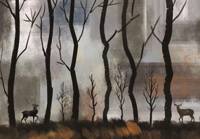 Fototapeta - Jeleń między drzewami (196x136 cm)