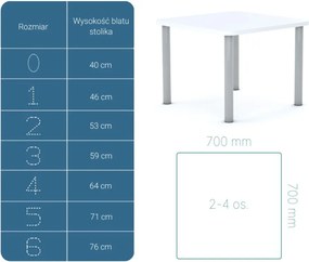 Stół szkolny Smart kwadratowy 70x70 cm, rozmiar 4-6, blat biały / nogi szare