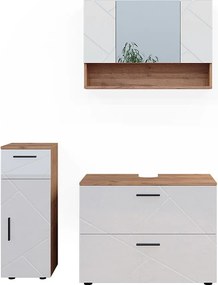 Zestaw mebli łazienkowych biały wysoki połysk/złoty dąb power 80x41x58.6 irma