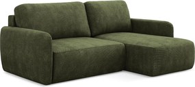 Narożnik prawostronny z funkcją spania - z tkaniny szenilowej - oliwkowy - LILO