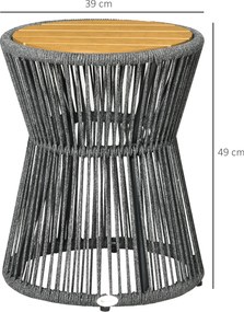 Outsunny Stół Ogrodowy Boho Rattan PE Odporny na Warunki Atmosferyczne Czarny Naturalny 39x39x49cm | Aosom PL