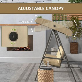 Outsunny Huśtawka Ogrodowa 3-osobowa z Regulowanym Daszkiem Beżowa 200x125x175cm | Aosom PL