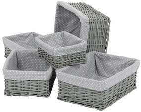 Zestaw koszyków wiklinowych z tkaniną Szara kropka, 5 szt., 5 rozmiarów, 48 x 18 x 37 cm