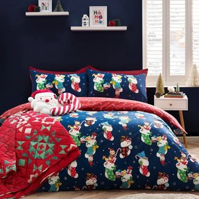Czerwono-niebieska pościel dziecięca jednoosobowa 135x200 cm Christmas Elves – Catherine Lansfield