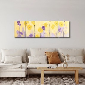Obraz - Fioletowe i żółte kwiatuszki (170x50 cm)