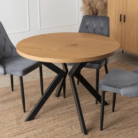 Stół Okrągły Rozkładany LUKAS 100-250 cm Dąb Złoty Nowoczesny Loft