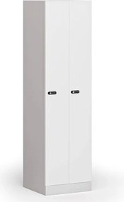 Szafka ubraniowa S1 wąska, 2-drzwiowa, 1850 x 500 x 500 mm, demontaż, zamek mechaniczny z kodem, drzwi laminowane, biała