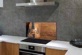 Szklany Panel Skrzypce na Rustykalnym Drewnie