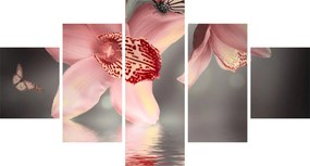 Obraz - Kwiaty i motyl (125x70 cm)