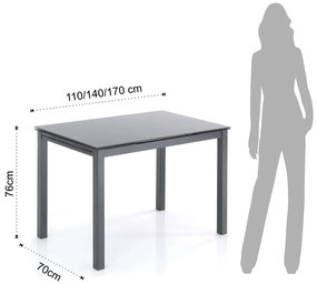 Rozkładany stół ze szklanym blatem 70x110 cm Fast – Tomasucci