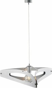 Lampa wisząca Onyx z białego żelaza i polerowanego chromu, laserowo cięty klosz z dekoracją w kolorze antycznego srebra, regulowany kabel, 1 światło