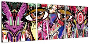 Obraz - Street art - sowa (z zegarem) (90x30 cm)