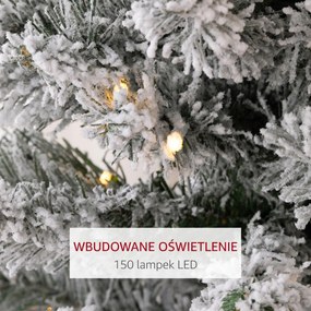 HOMCOM Choinka 180 cm z girlandą LED, sztuczne drzewko, odporna na ogień, z metalową podstawą, Zielona | Aosom PL