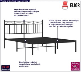 Czarne metalowe łóżko małżeńskie 180x200 cm - Envilo