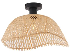 Lampa sufitowa w stylu art deco, czarna z naturalnym bambusem, 40 cm - Alka